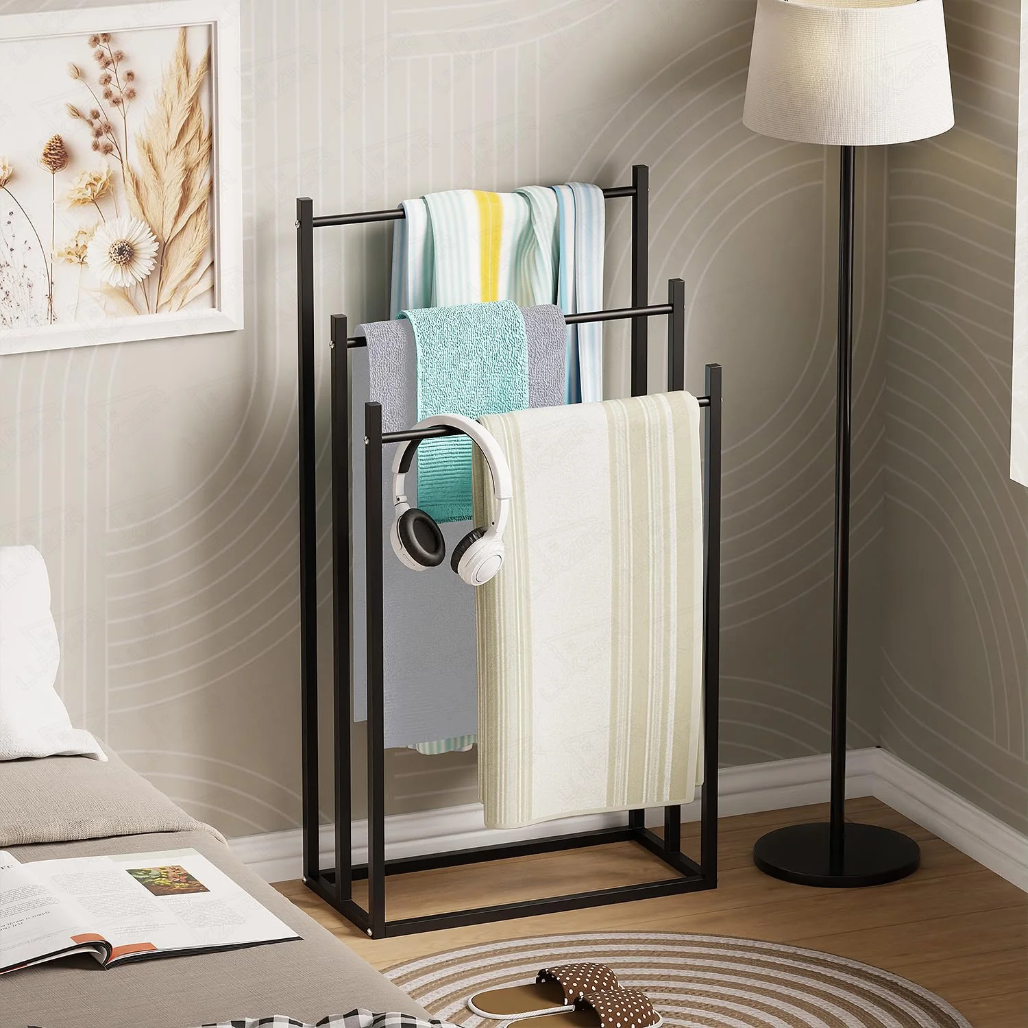 Lukzer Freestanding Sturdy Metal 3-Bar Towel Hanging Stand (MGS-007/Black) - Image 8