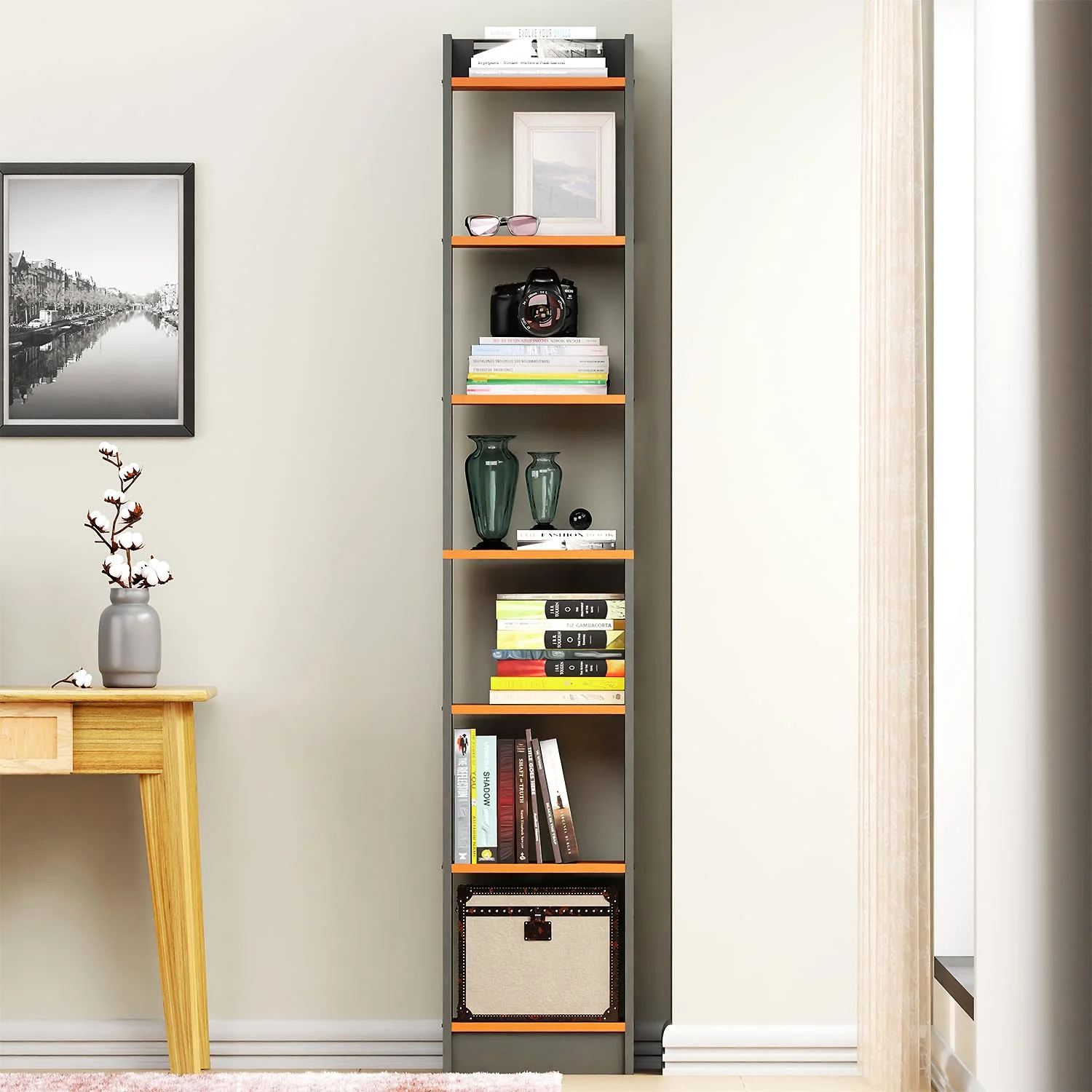 Lukzer 6 Layer Dual Tone Engineered Wood Bookshelf Multipurpose Rack (MR-005/Charcoal Ember) - Image 3