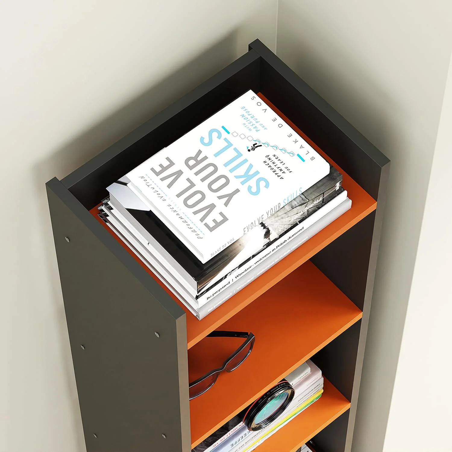 Lukzer 6 Layer Dual Tone Engineered Wood Bookshelf Multipurpose Rack (MR-005/Charcoal Ember) - Image 7