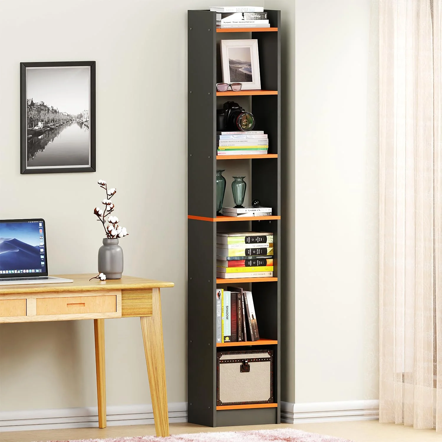 Lukzer 6 Layer Dual Tone Engineered Wood Bookshelf Multipurpose Rack (MR-005/Charcoal Ember) - Image 8