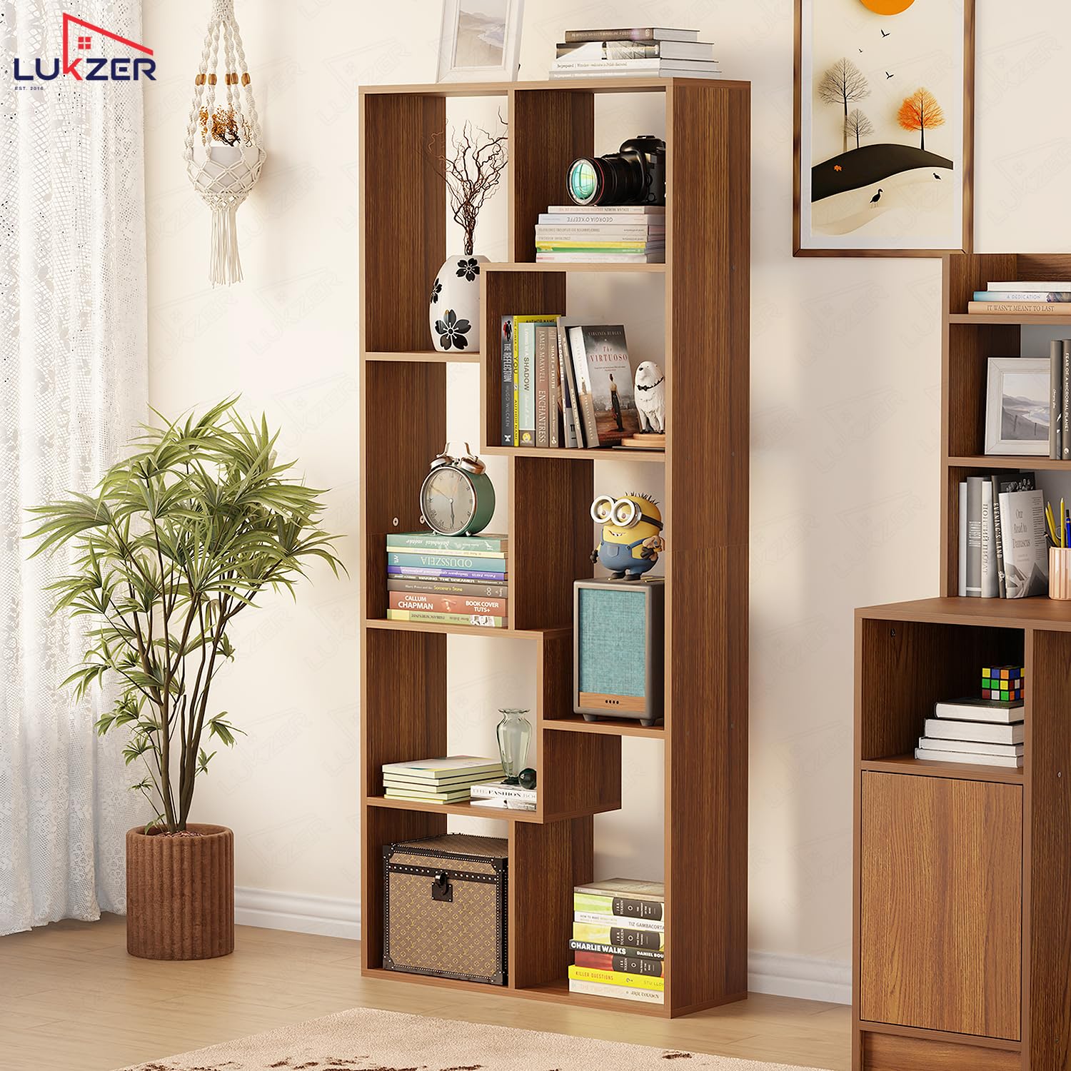 Lukzer 8 Shelves Modern Engineered Wood Book Shelf with Storage Display Rack (MR-004/Oak Brown) - Image 4