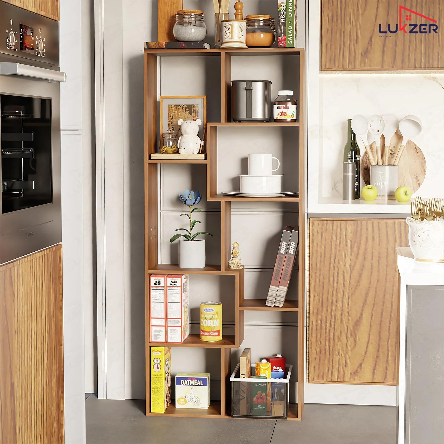 Lukzer 8 Shelves Modern Engineered Wood Book Shelf with Storage Display Rack (MR-004/Oak Brown) - Image 9