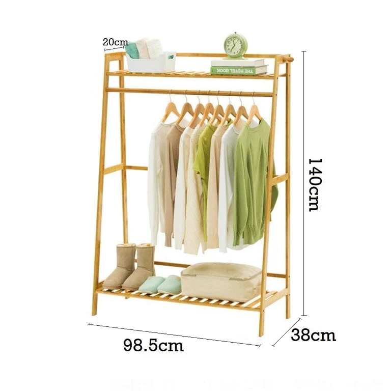 Lukzer Bamboo Garment Stand with Top & Bottom Shelves (CH-498) - Image 11