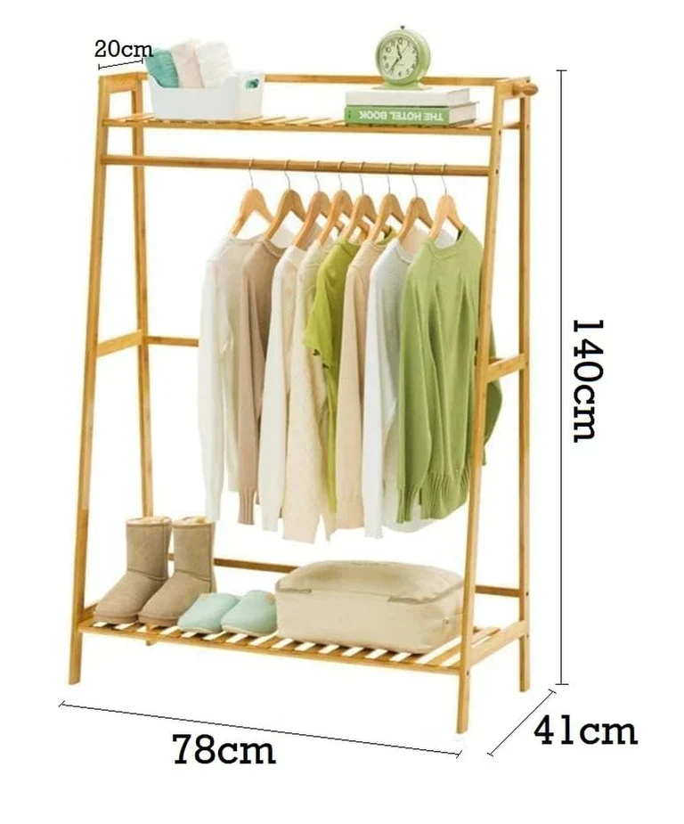 Lukzer Bamboo Garment Stand with Top & Bottom Shelves (CH-498) - Image 6