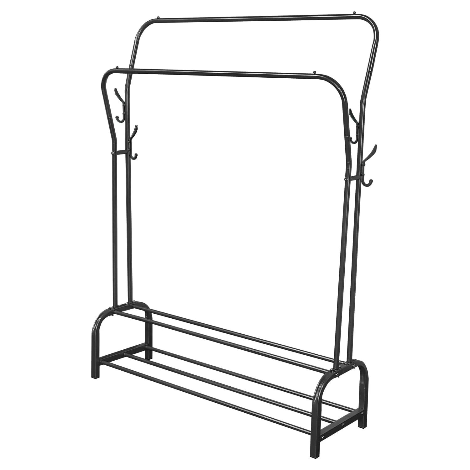 Lukzer Metal Cloth Stand with 2 Hanging Rods & Dual Storage Shelves (MGS-003/Black) - Image 4