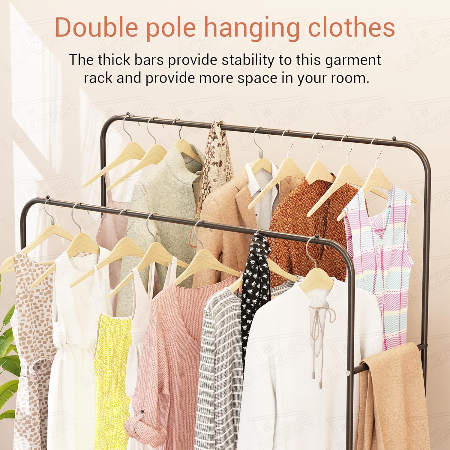 Lukzer Metal Cloth Stand with 2 Hanging Rods & Storage Shelf (MGS-002/Black) - Image 5