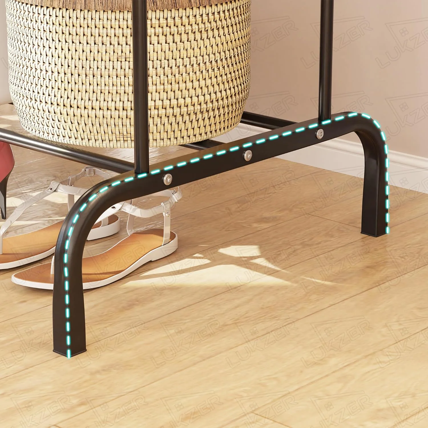 Lukzer Metal Cloth Stand with 2 Hanging Rods & Storage Shelf (MGS-002/Black) - Image 7