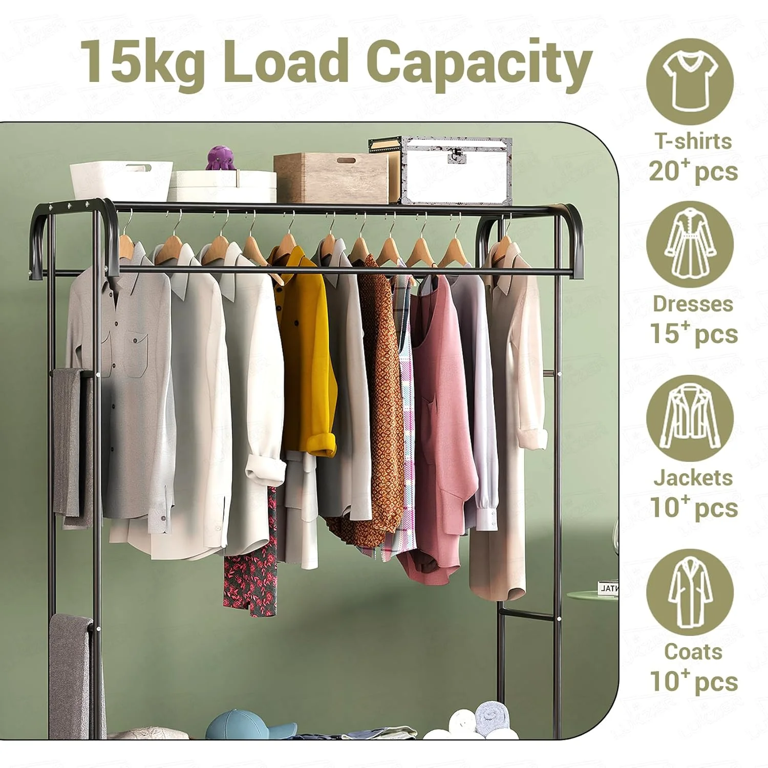 Lukzer Multifunctional Metal Garment Stand with Bottom Shelf (MGS-004/Black) - Image 5