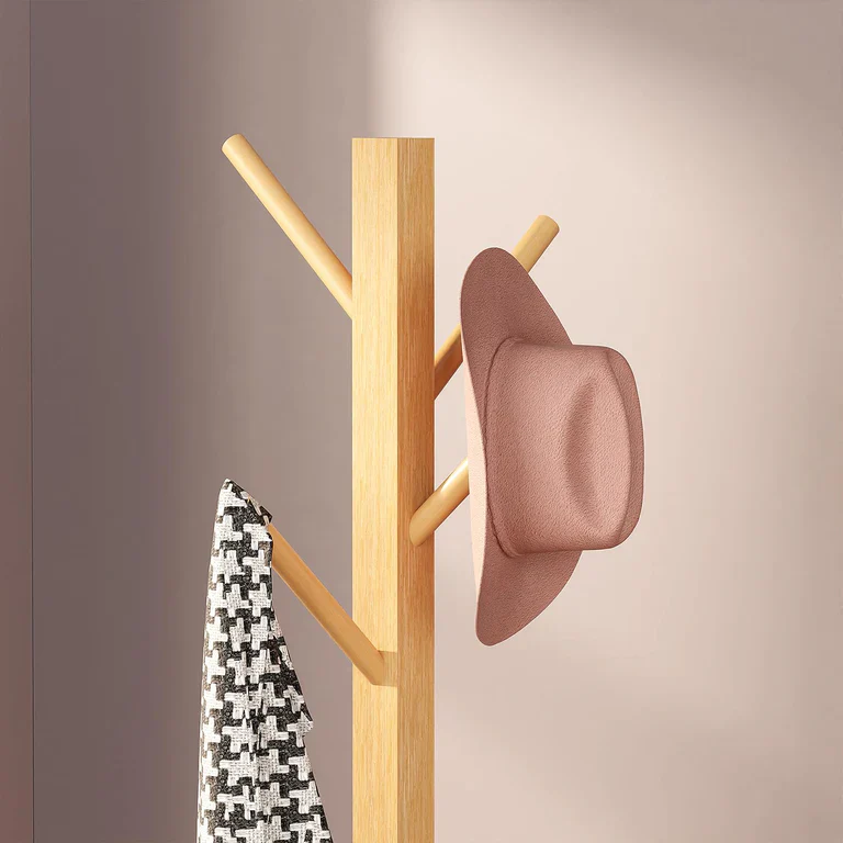 Lukzer Bamboo Freestanding Coat Hanger Stand with 8 Hooks (CH-493) - Image 3