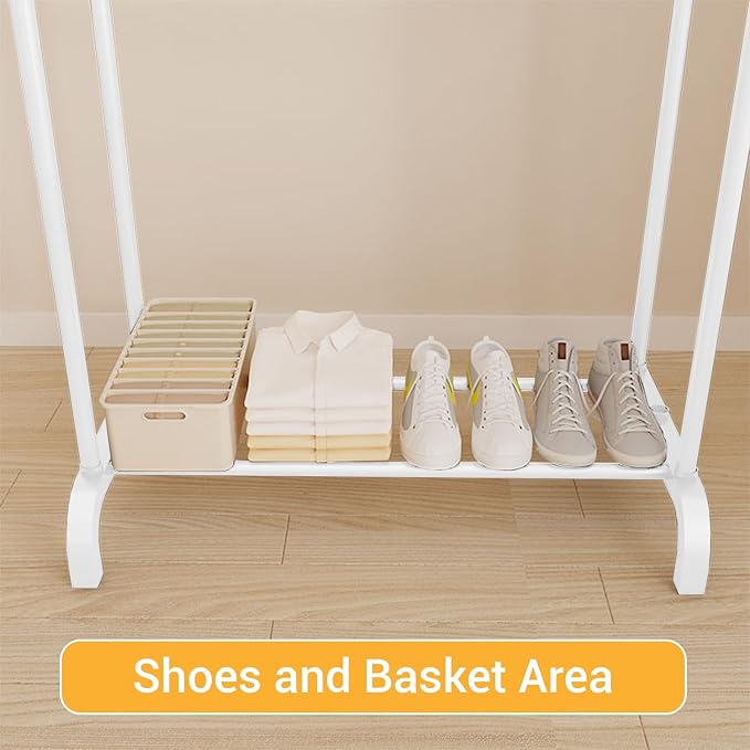 Lukzer 2-Tier Freestanding Metal Clothes & Coat Rack Garment Organizer (CGS-003/White) - Image 3
