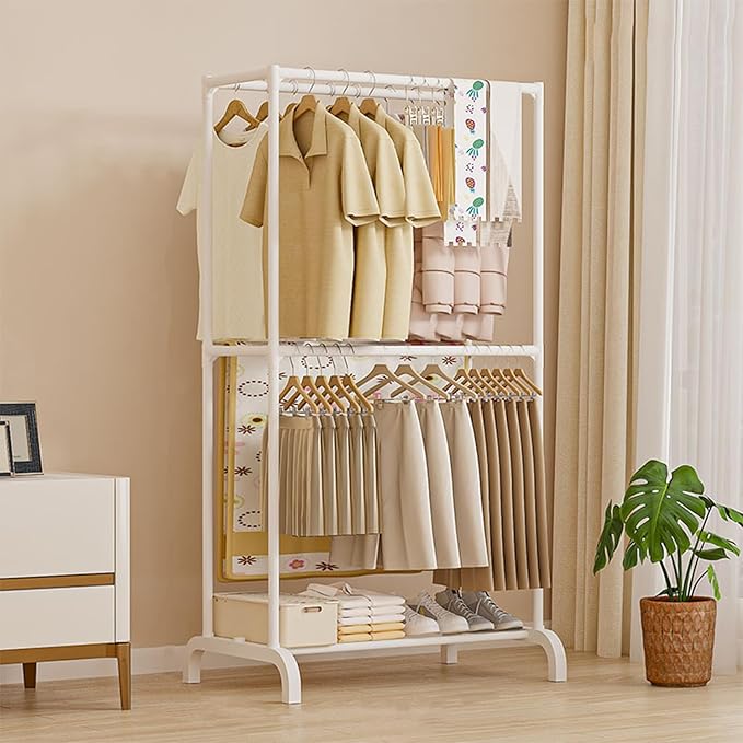 Lukzer 2-Tier Freestanding Metal Clothes & Coat Rack Garment Organizer (CGS-003/White) - Image 4
