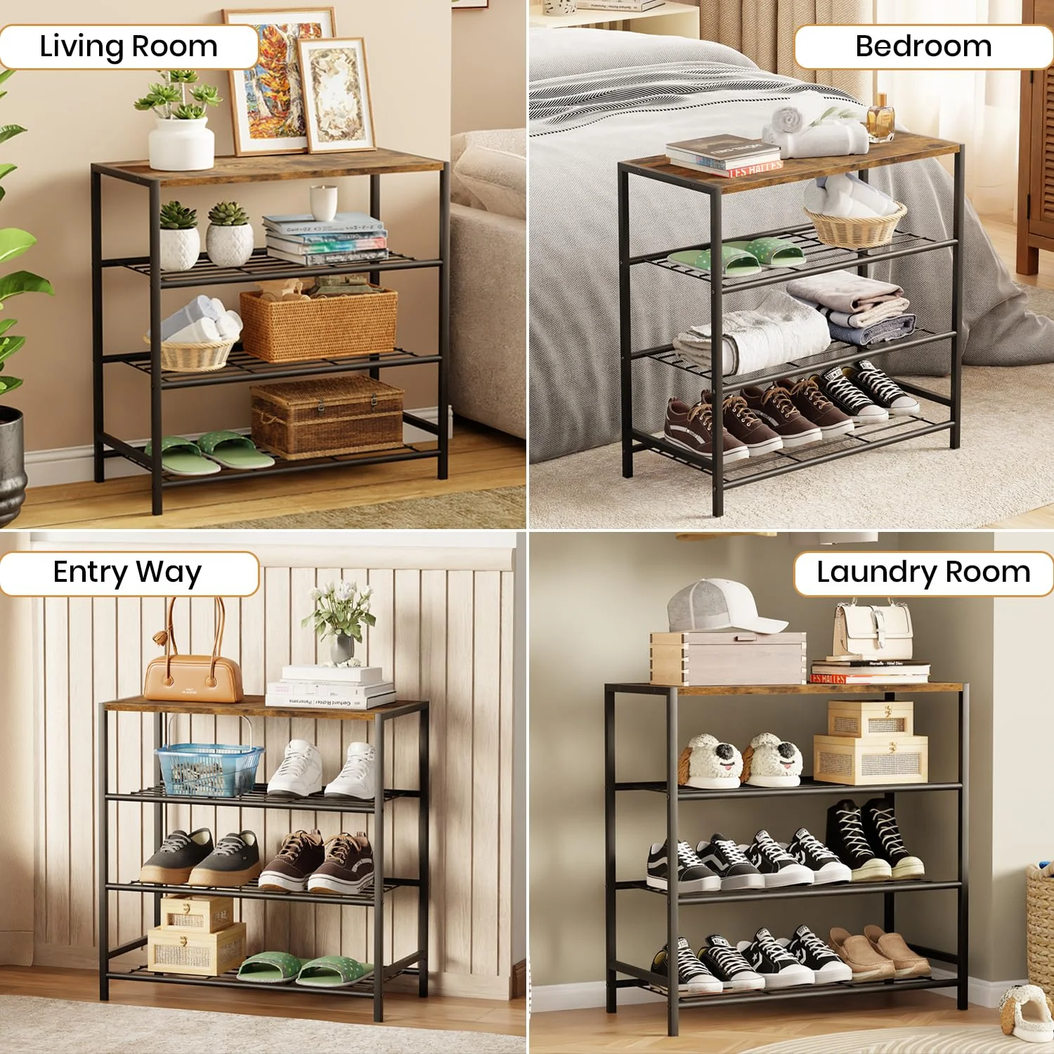Lukzer 3-tier Metal & Wooden Multipurpose Storage Organiser Rack (Black) - Image 6