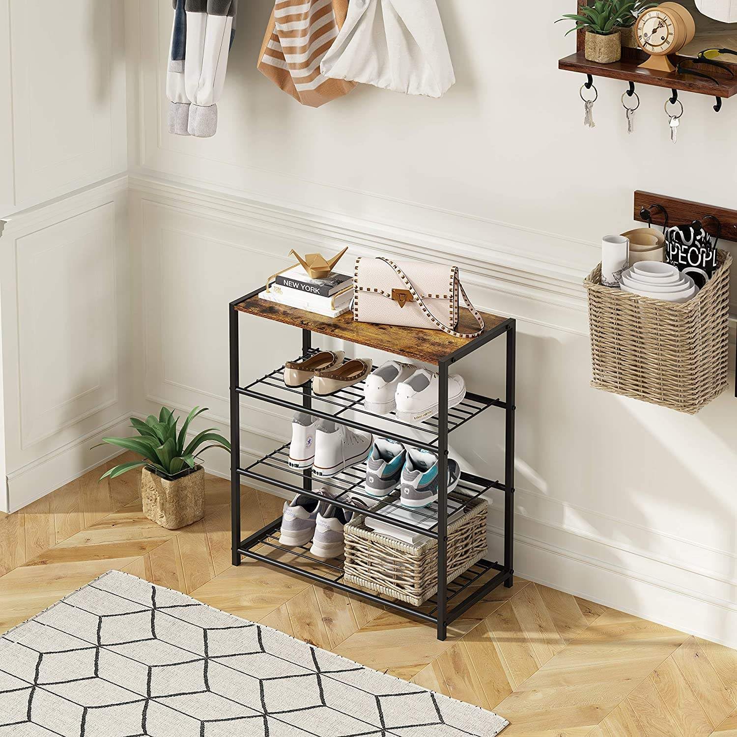 Lukzer 3-tier Metal & Wooden Multipurpose Storage Organiser Rack (Black) - Image 7