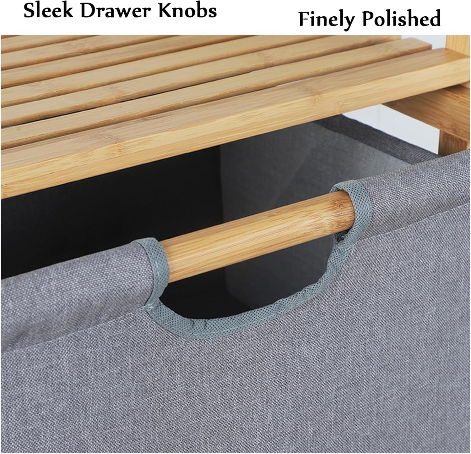 Lukzer 3 Layer Vertical Bamboo Storage Shelf with Removable Fabric Drawers (Grey/CH-011) - Image 6