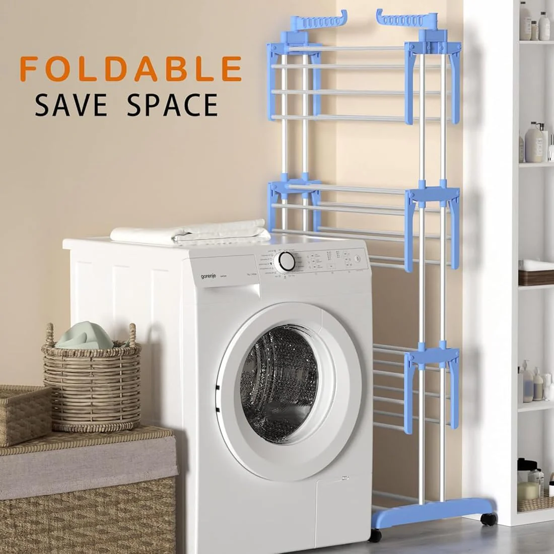 Lukzer 3-Tier Foldable Clothes Drying Rack with Wheels | Stainless Steel Laundry Stand | Space-Saving, Heavy-Duty, Rust-Resistant for Indoor Outdoor Use – Towels, Clothes, Bedsheets - Image 7