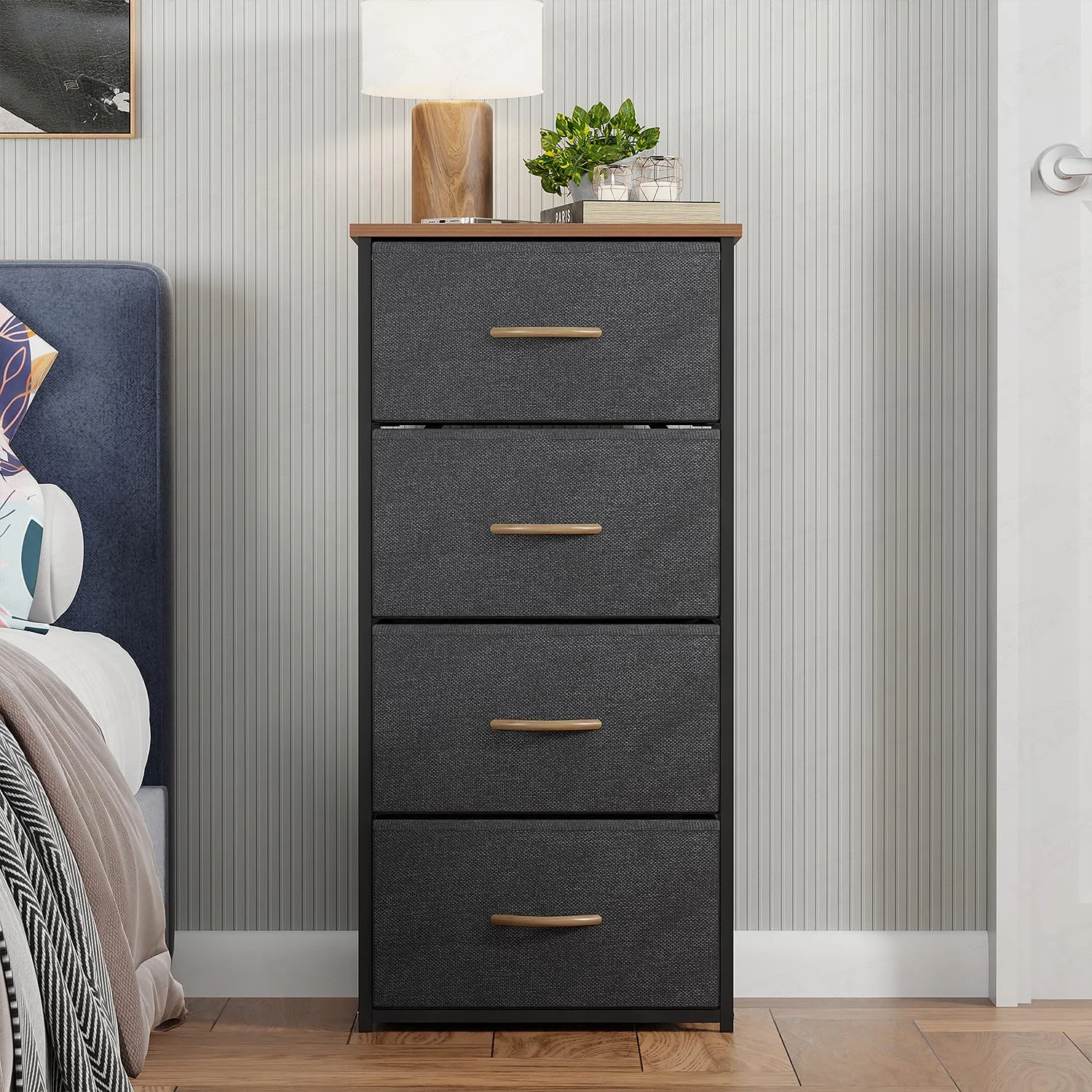 Lukzer 4-Drawer Fabric Storage Organizer for Closet (MMR-002/Black & Oak Brown) - Image 10