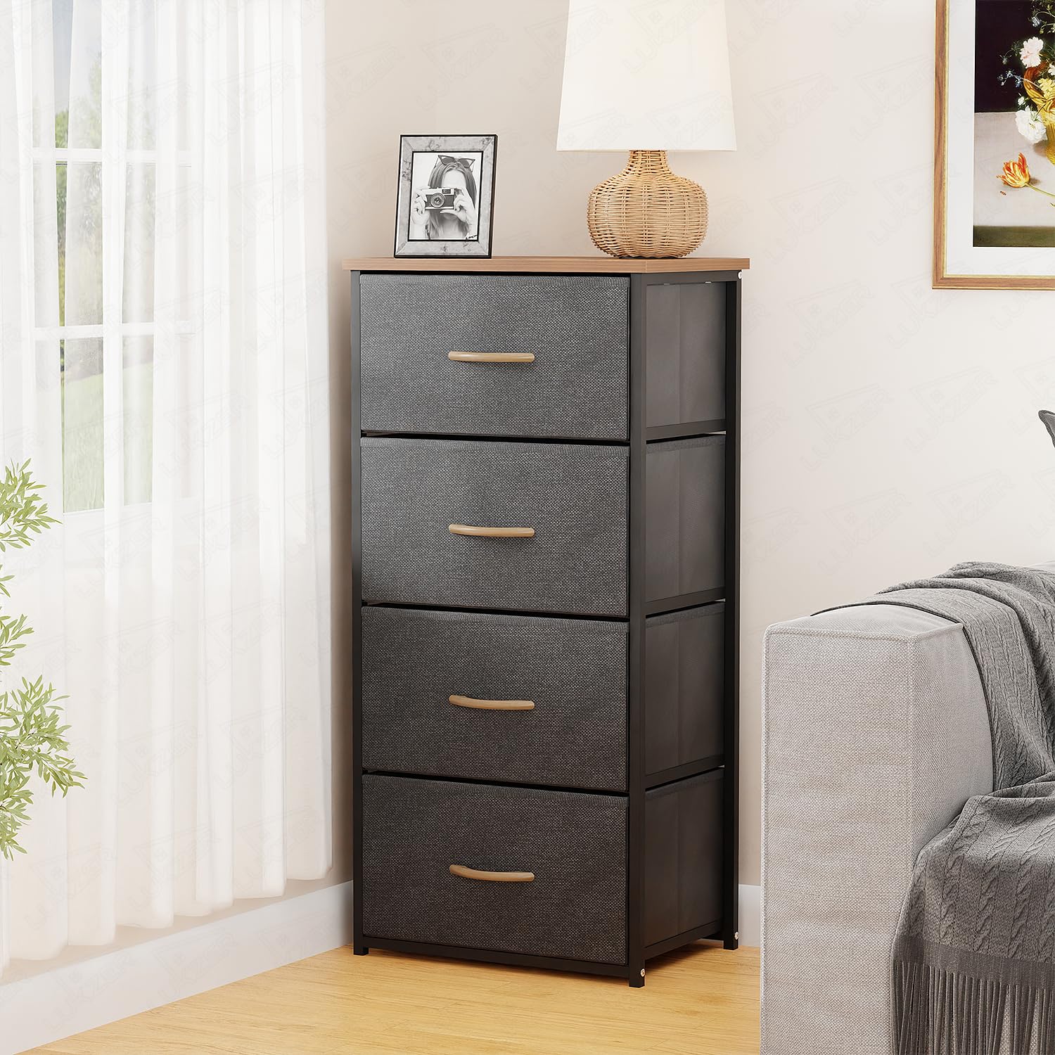 Lukzer 4-Drawer Fabric Storage Organizer for Closet (MMR-002/Black & Oak Brown) - Image 4