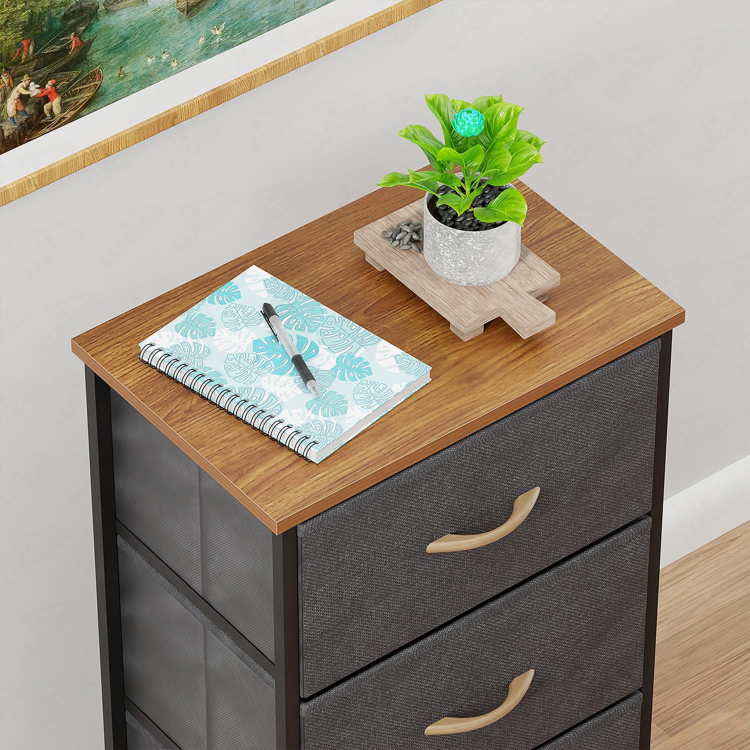 Lukzer 4-Drawer Fabric Storage Organizer for Closet (MMR-002/Black & Oak Brown) - Image 5