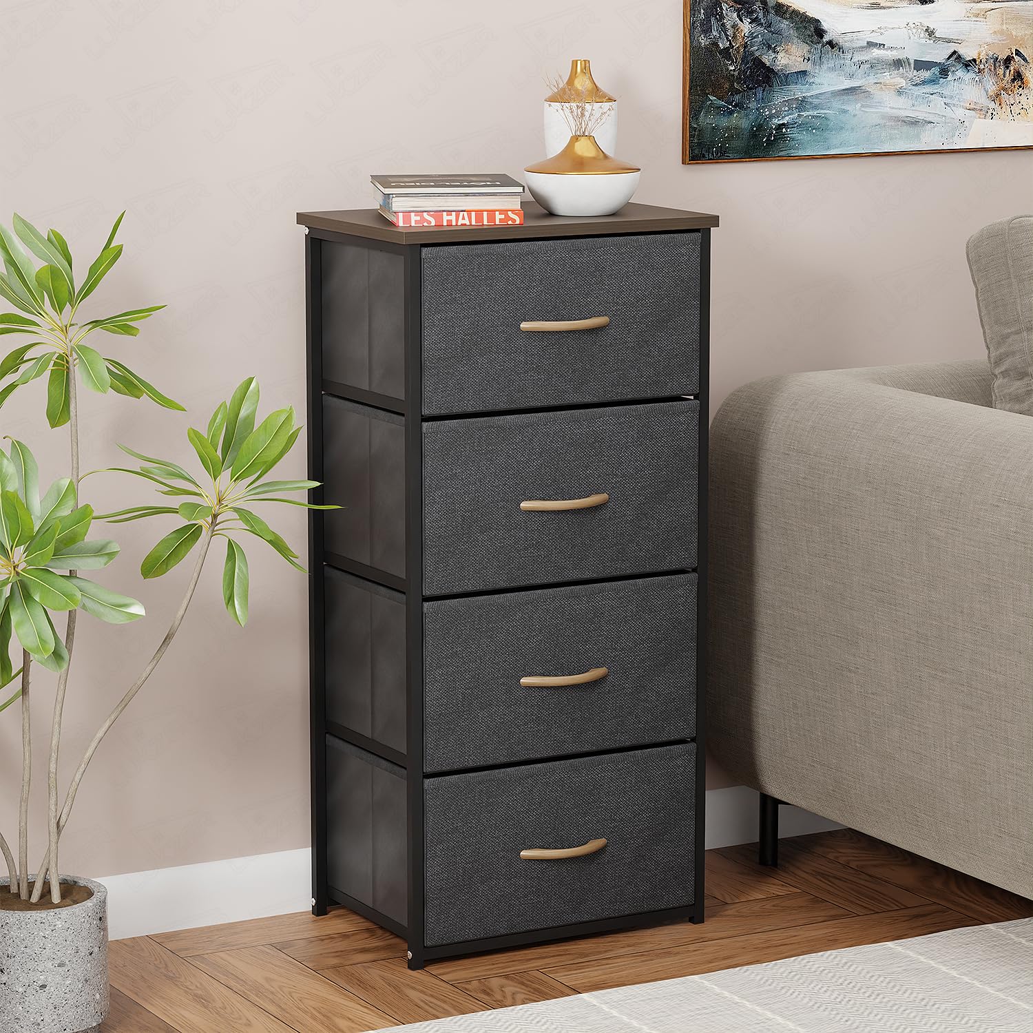 Lukzer 4-Drawer Fabric Storage Organizer for Closet (MMR-002/Black & Wenge) - Image 10