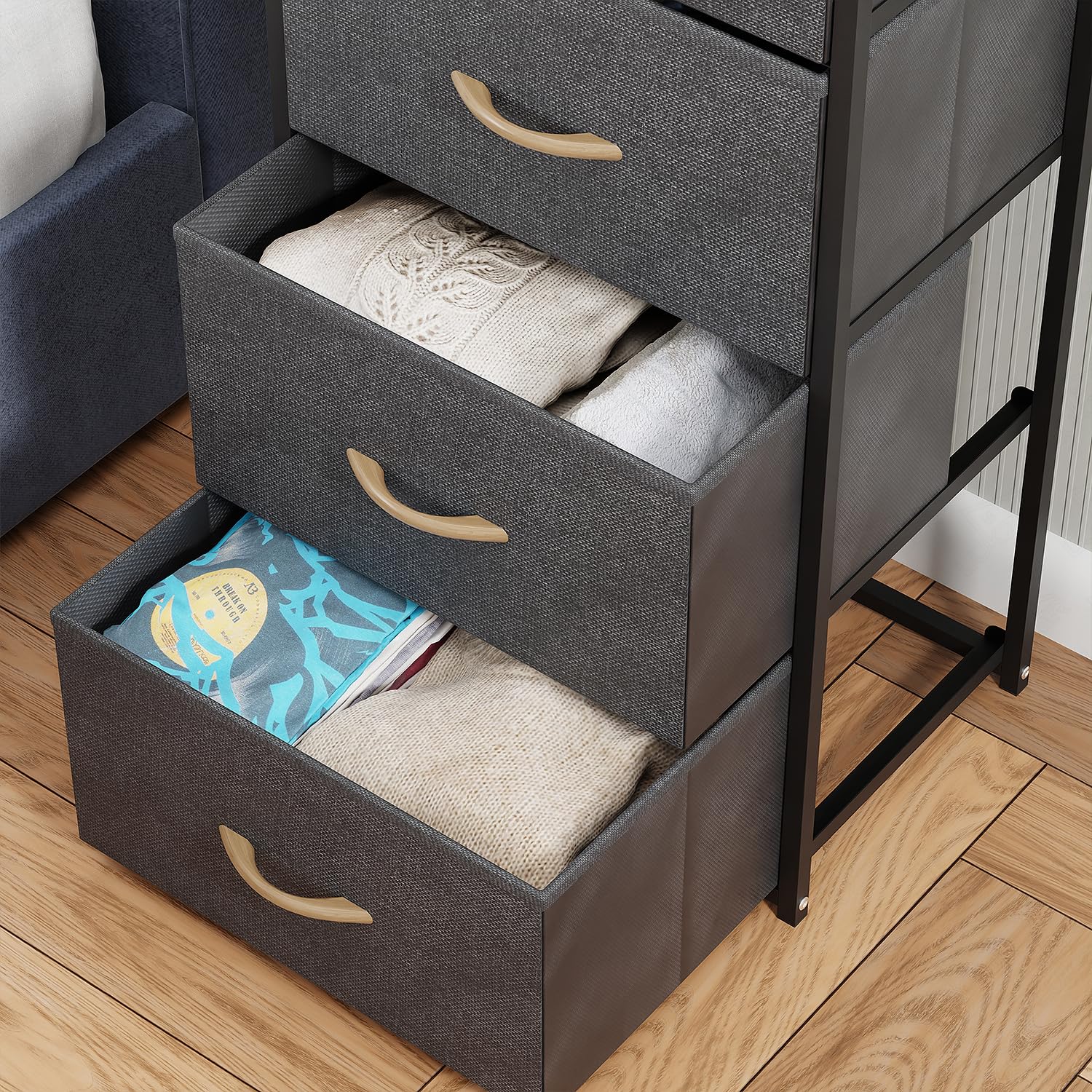 Lukzer 4-Drawer Fabric Storage Organizer for Closet (MMR-002/Black & Wenge) - Image 9