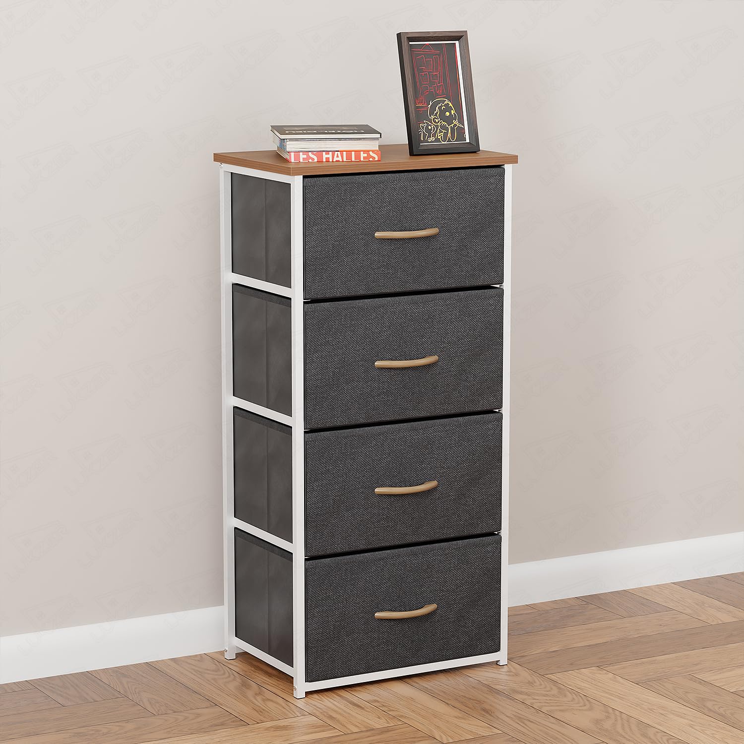 Lukzer 4-Drawer Fabric Storage Organizer for Closet (MMR-002/White & Oak Brown) - Image 3