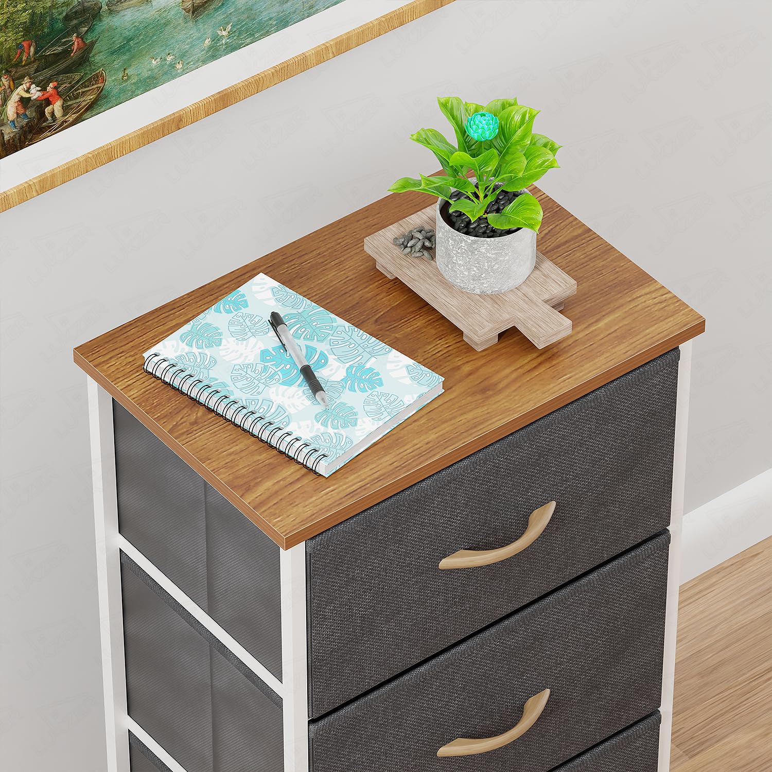 Lukzer 4-Drawer Fabric Storage Organizer for Closet (MMR-002/White & Oak Brown) - Image 7