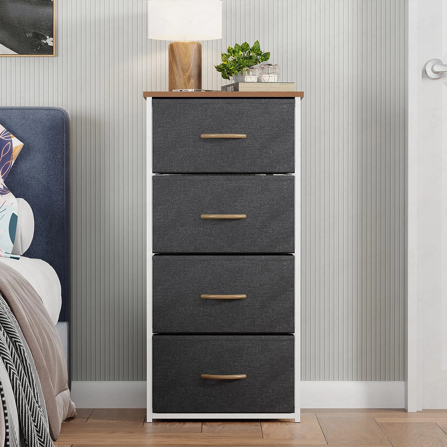 Lukzer 4-Drawer Fabric Storage Organizer for Closet (MMR-002/White & Oak Brown) - Image 9