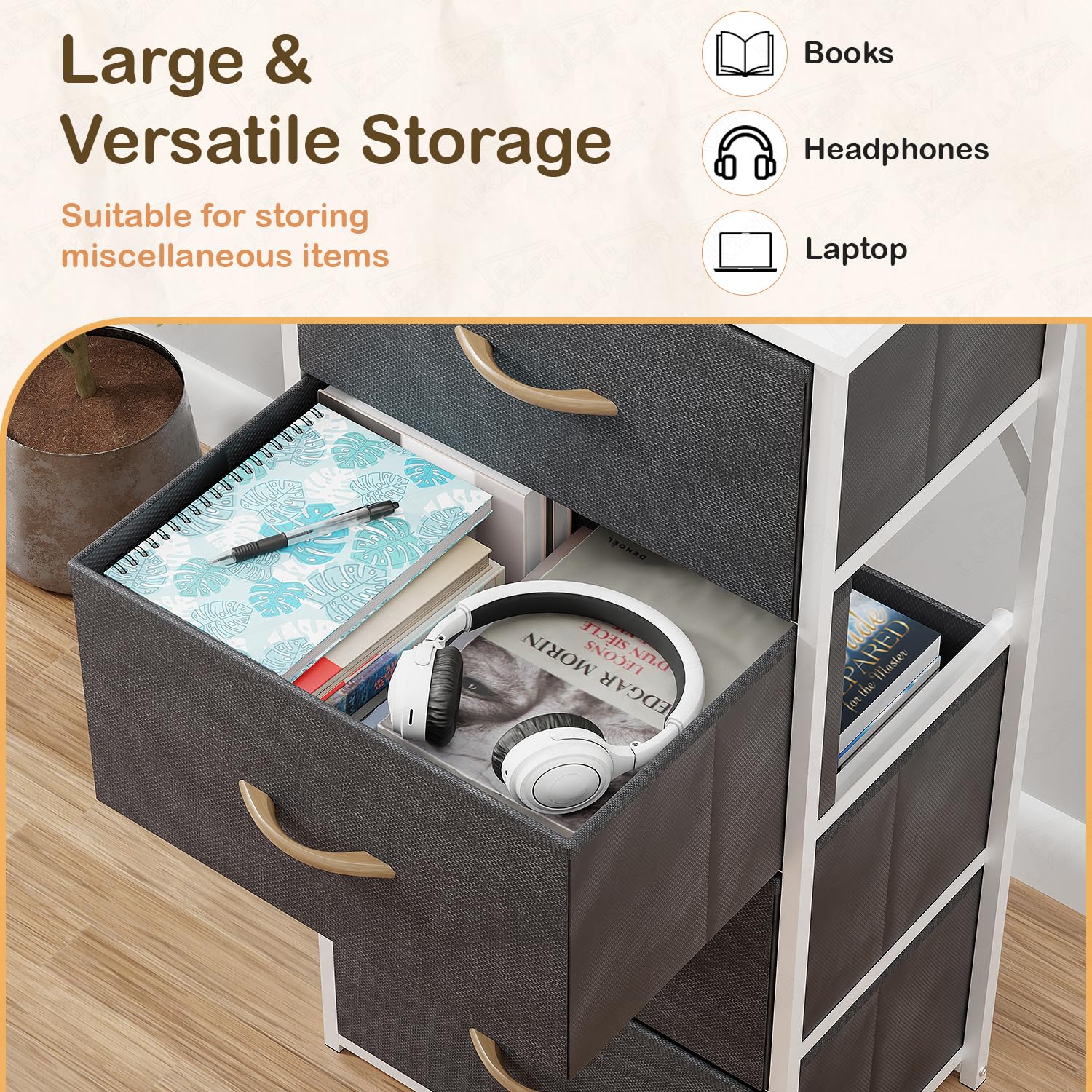 Lukzer 4-Drawer Fabric Storage Organizer for Closet (MMR-002/White & White) - Image 5