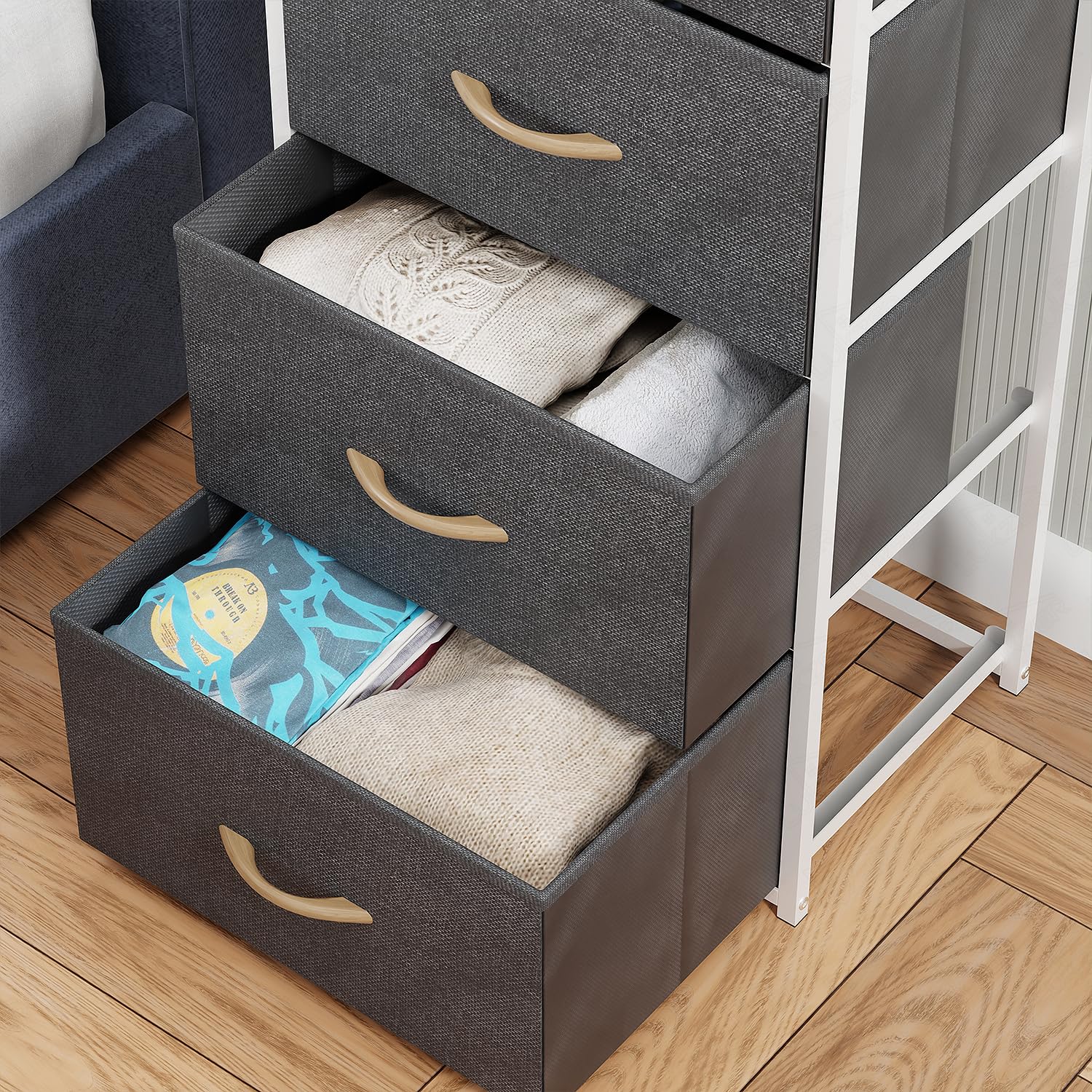 Lukzer 4-Drawer Fabric Storage Organizer for Closet (MMR-002/White & White) - Image 9