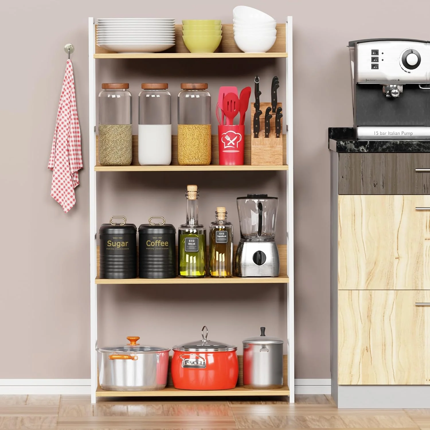 Lukzer 4-Layer Multipurpose Home Organiser Rack (MMR-001/White & Oak Light) - Image 8