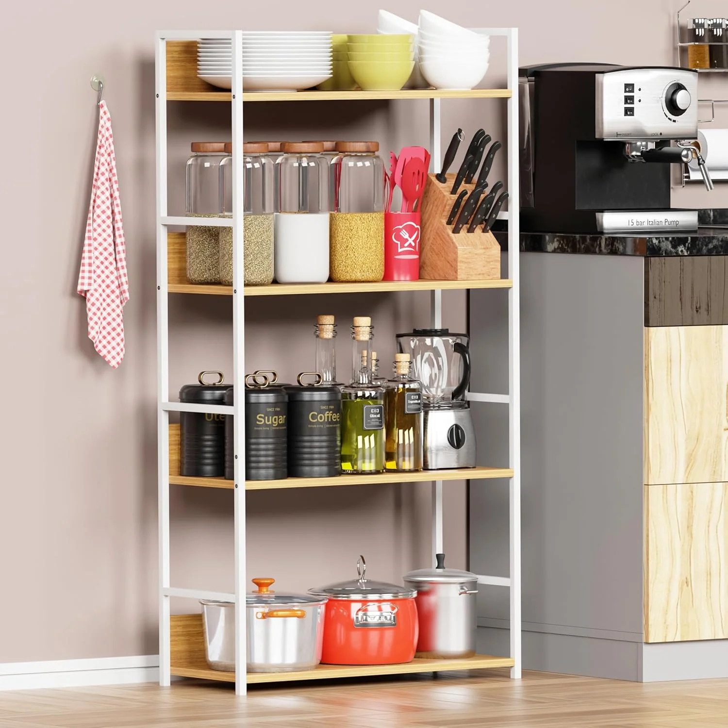 Lukzer 4-Layer Multipurpose Home Organiser Rack (MMR-001/White & Oak Light) - Image 9