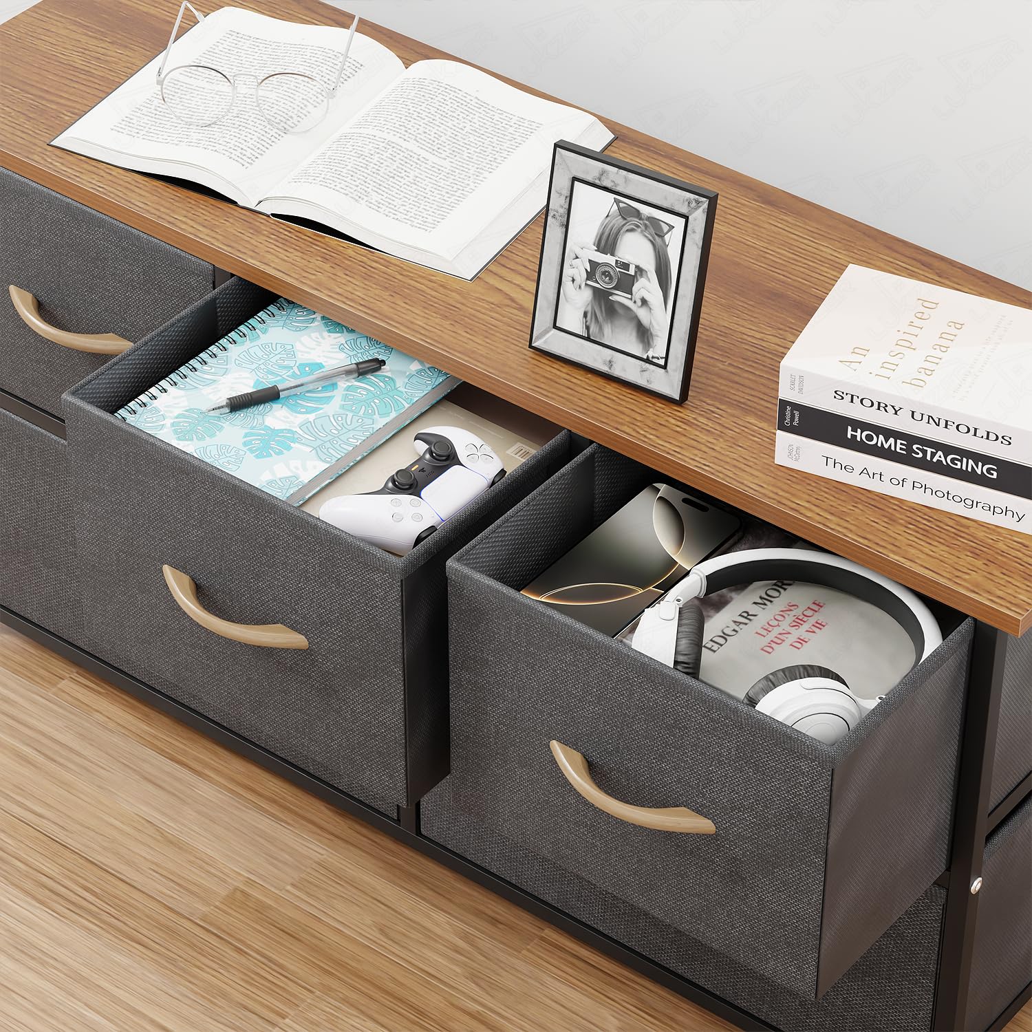 Lukzer 5-Drawer Fabric Storage Organizer for Closet (MMR-003/Black & Oak Brown) - Image 10