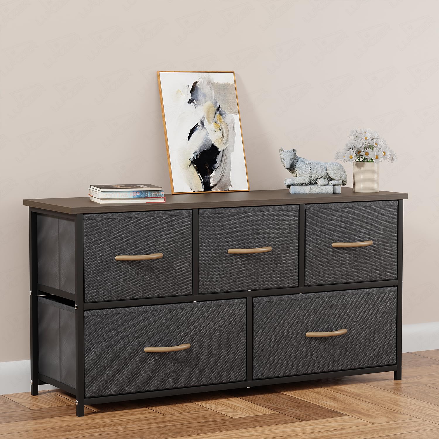 Lukzer 5-Drawer Fabric Storage Organizer for Closet (MMR-003/Black & Wenge) - Image 10