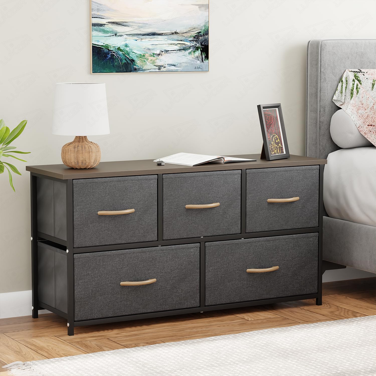 Lukzer 5-Drawer Fabric Storage Organizer for Closet (MMR-003/Black & Wenge) - Image 6