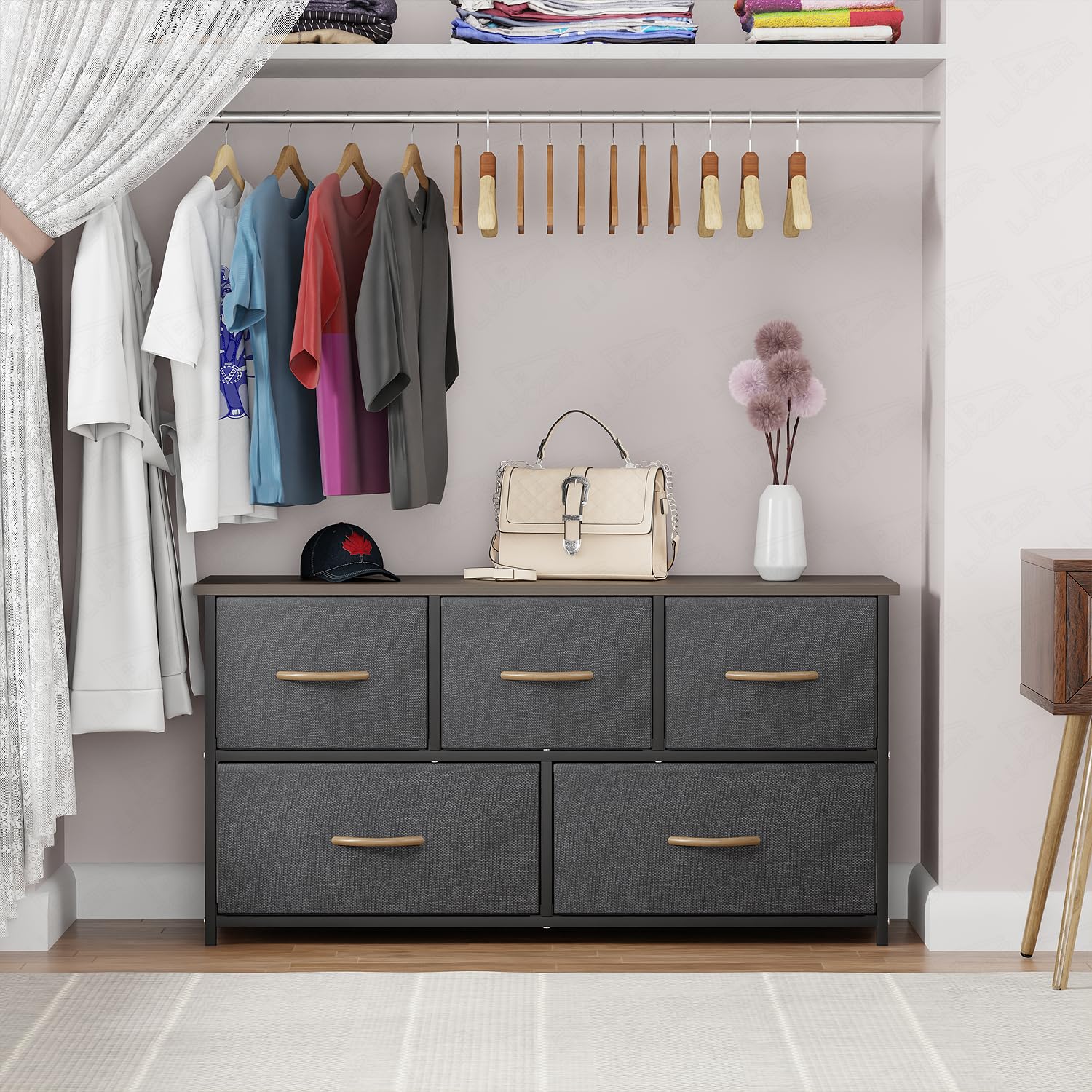 Lukzer 5-Drawer Fabric Storage Organizer for Closet (MMR-003/Black & Wenge) - Image 7