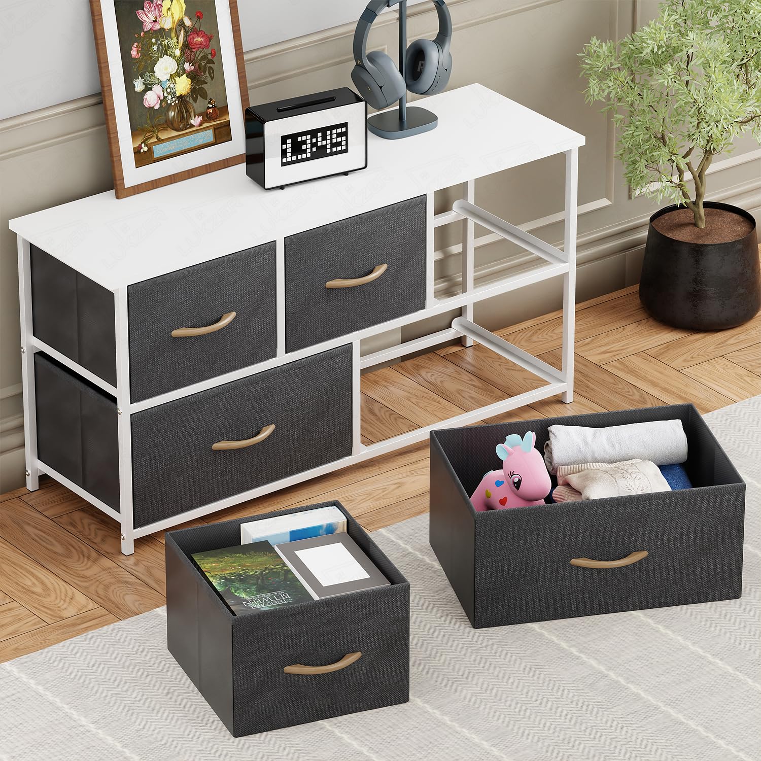 Lukzer 5-Drawer Fabric Storage Organizer for Closet (MMR-003/White & White) - Image 10