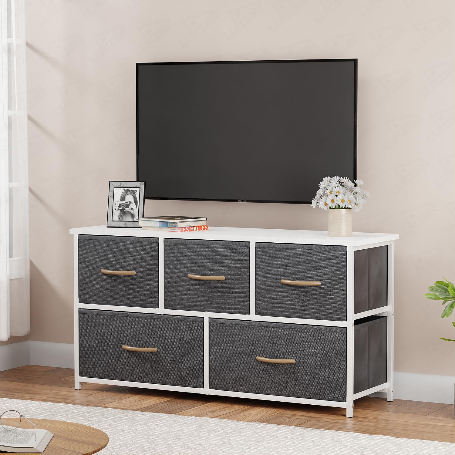 Lukzer 5-Drawer Fabric Storage Organizer for Closet (MMR-003/White & White) - Image 3