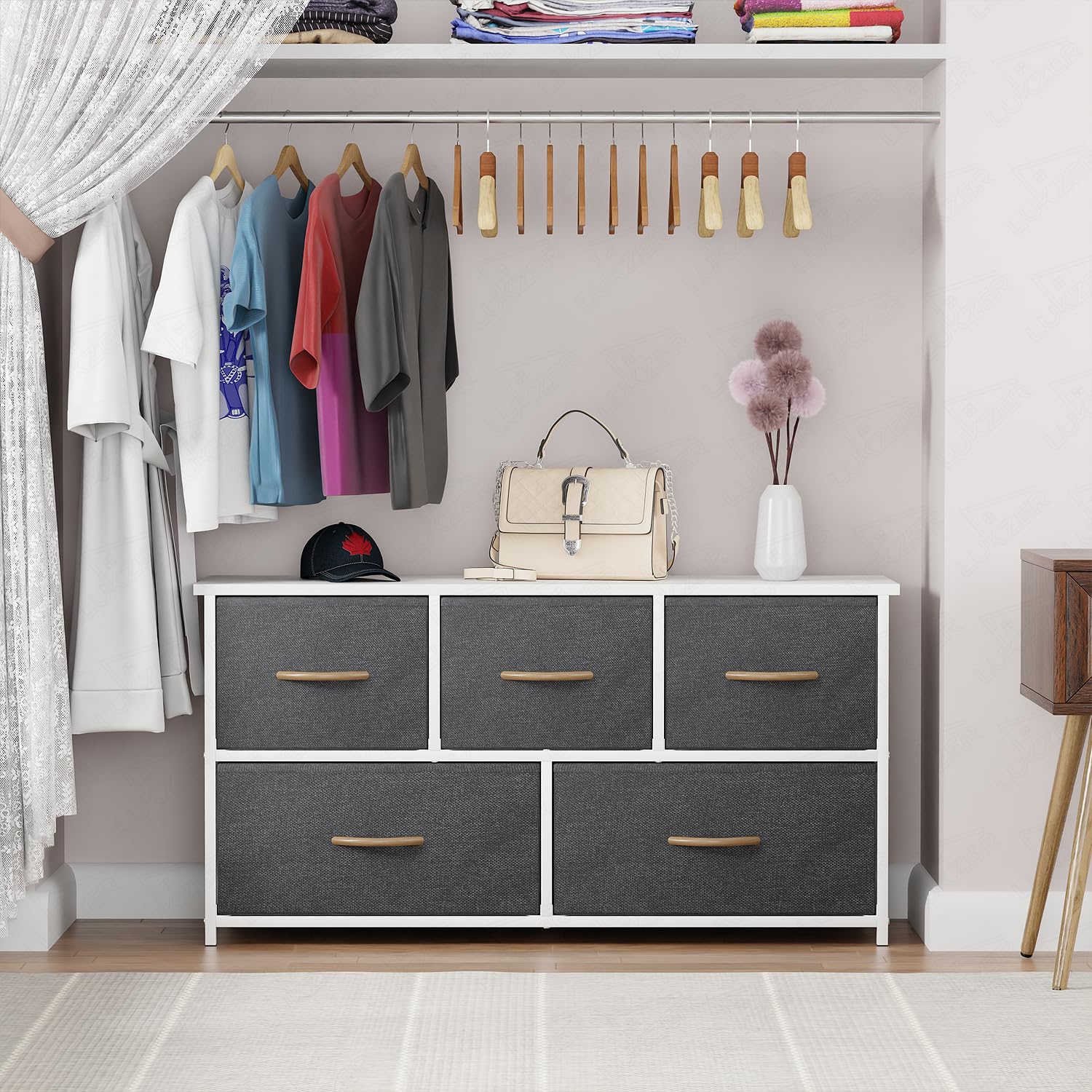 Lukzer 5-Drawer Fabric Storage Organizer for Closet (MMR-003/White & White) - Image 5
