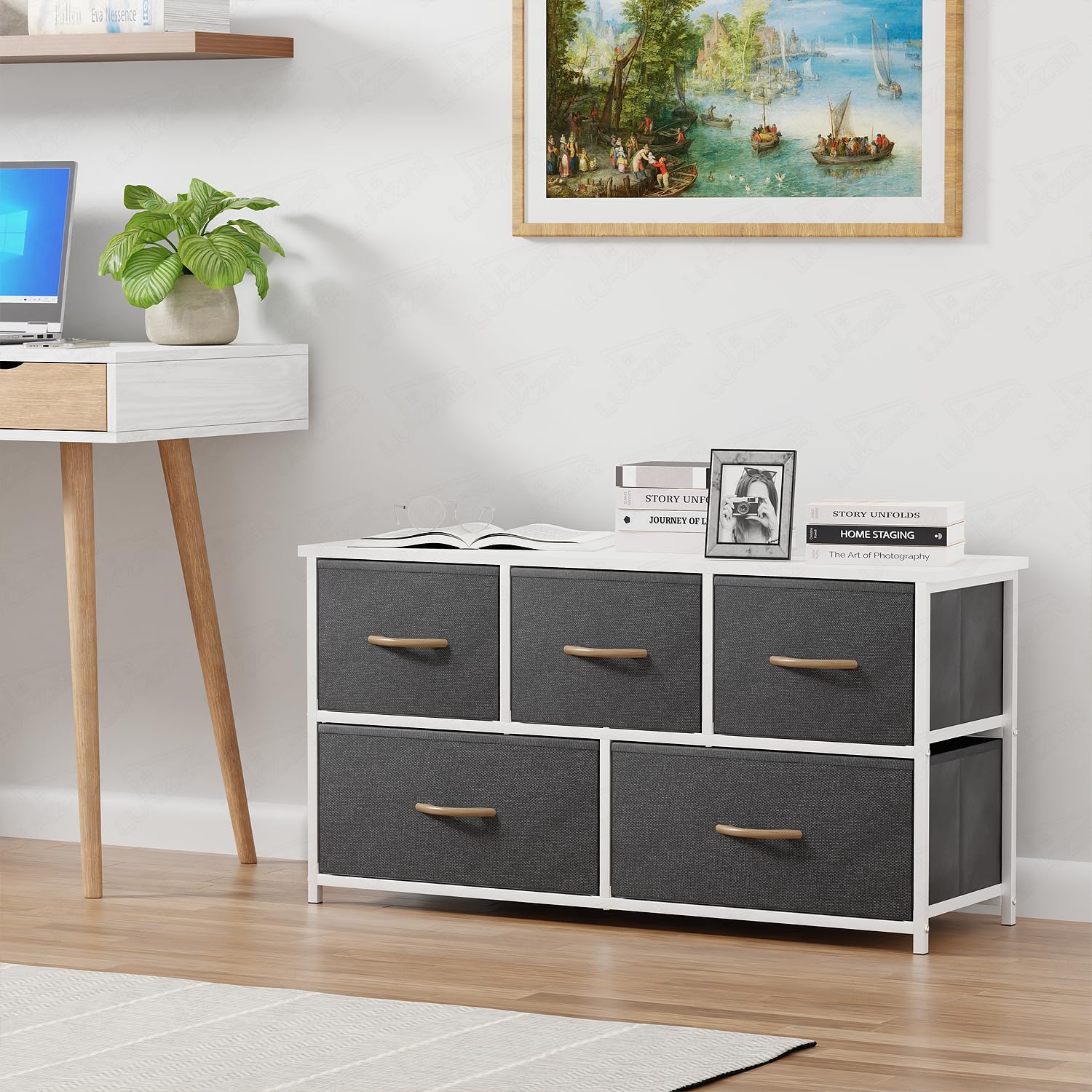 Lukzer 5-Drawer Fabric Storage Organizer for Closet (MMR-003/White & White) - Image 7