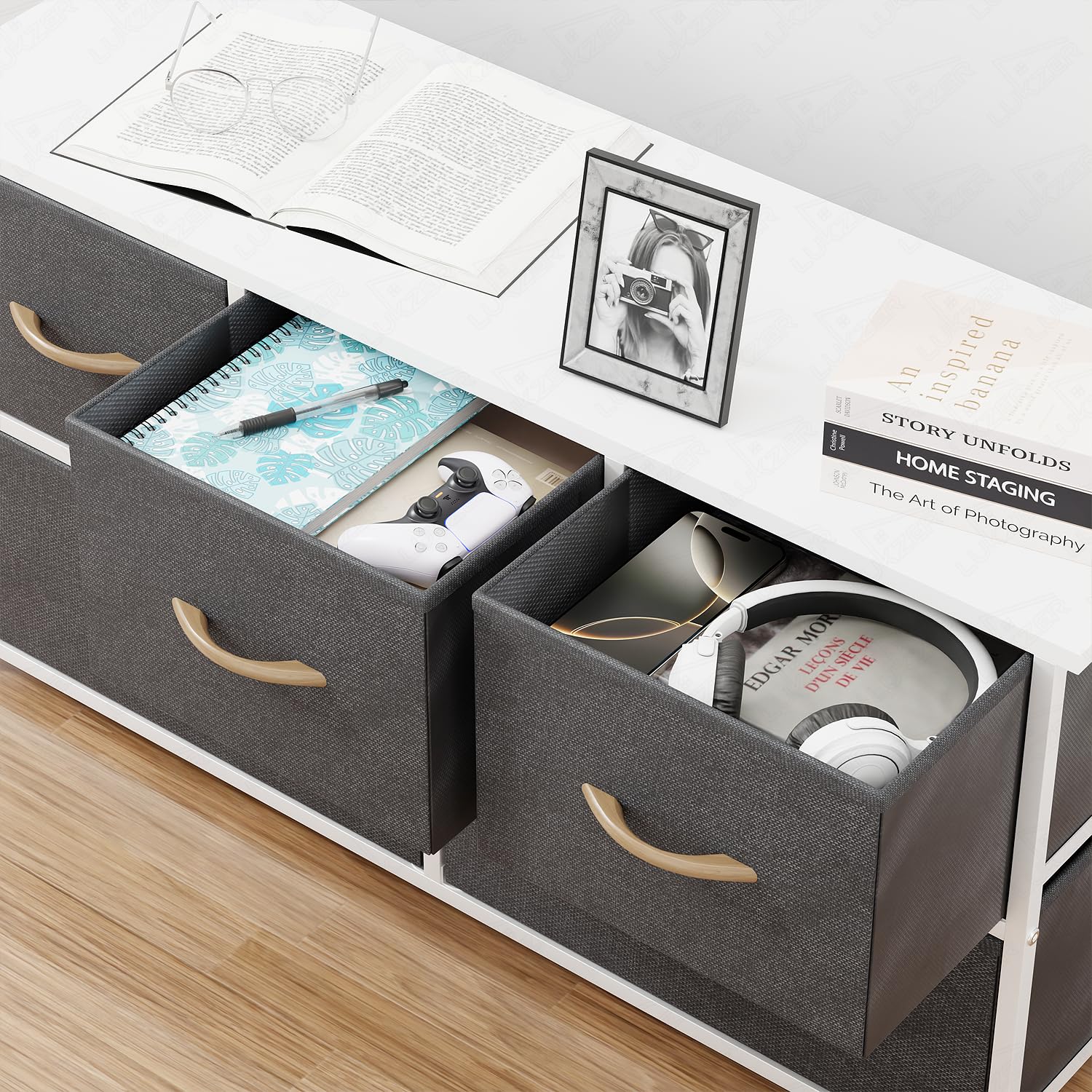 Lukzer 5-Drawer Fabric Storage Organizer for Closet (MMR-003/White & White) - Image 9