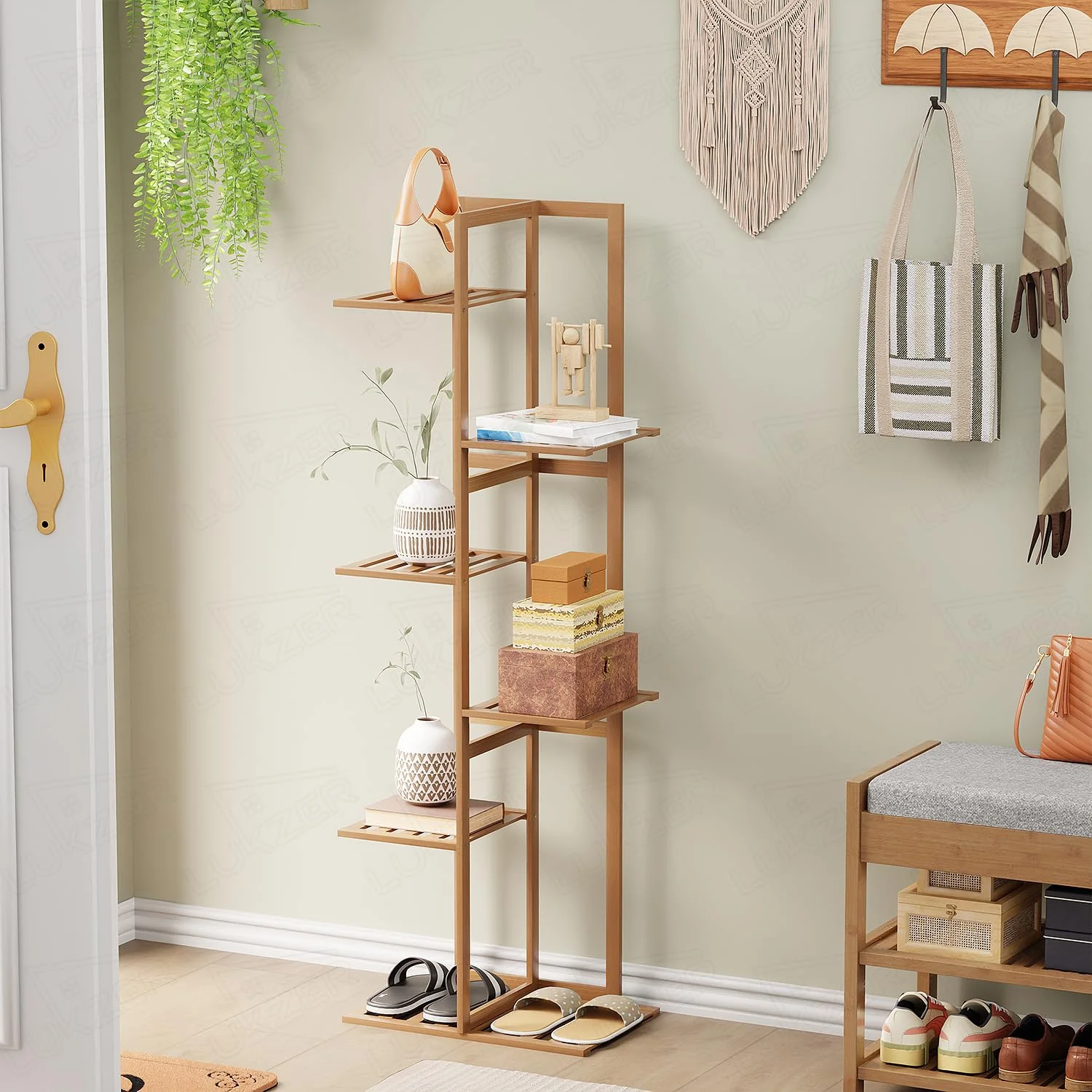 Lukzer 5-Tier Bamboo Plant Stand | Indoor Outdoor Tiered Plant Shelf Organizer - Image 3