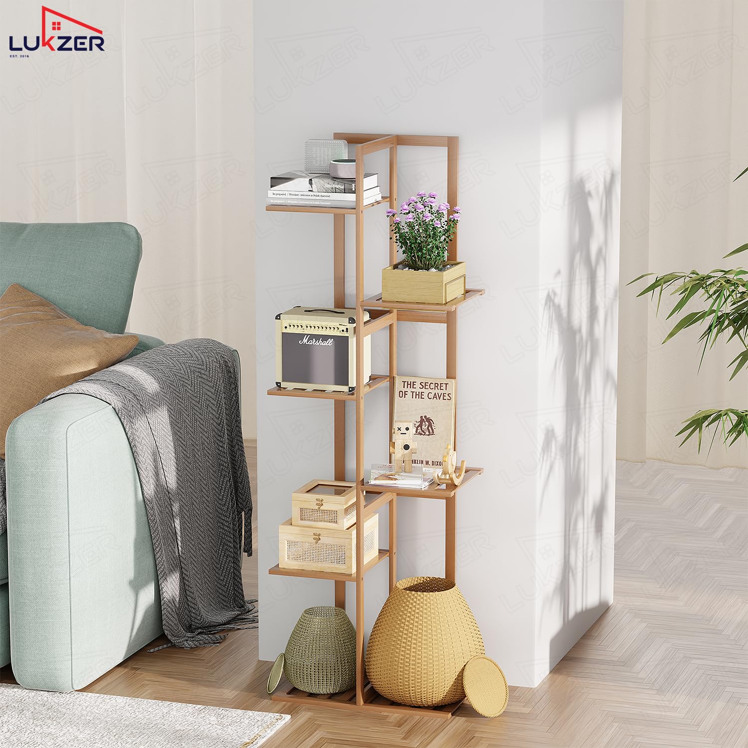 Lukzer 5-Tier Bamboo Plant Stand | Indoor Outdoor Tiered Plant Shelf Organizer - Image 4