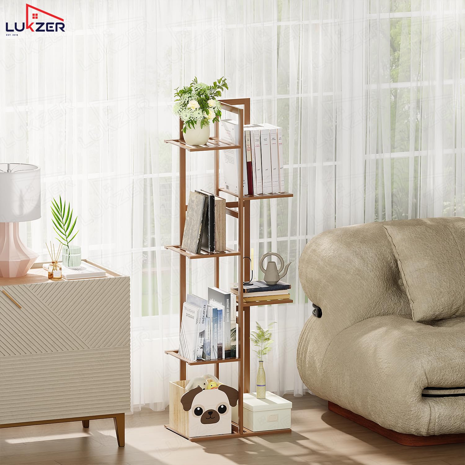 Lukzer 5-Tier Bamboo Plant Stand | Indoor Outdoor Tiered Plant Shelf Organizer - Image 5