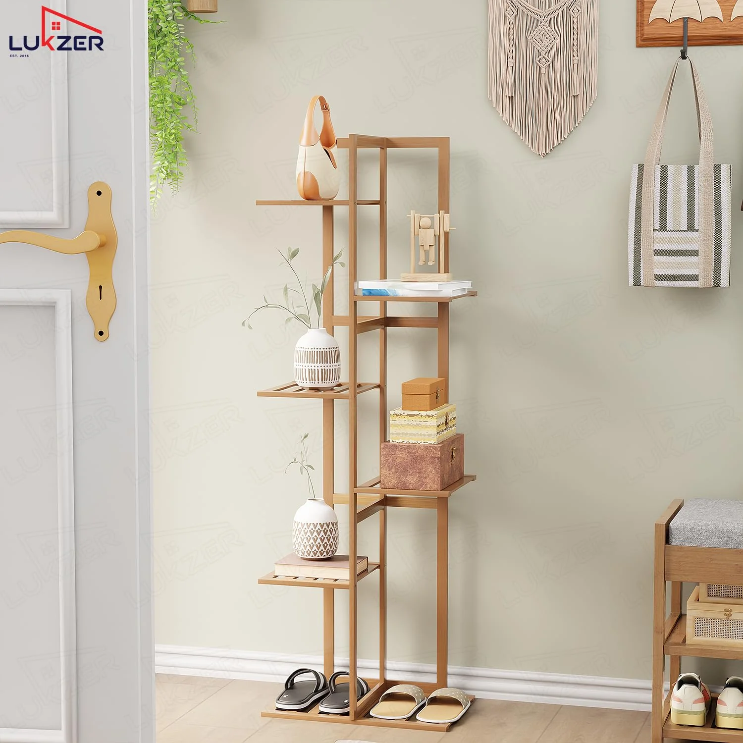 Lukzer 5-Tier Bamboo Plant Stand | Indoor Outdoor Tiered Plant Shelf Organizer - Image 7