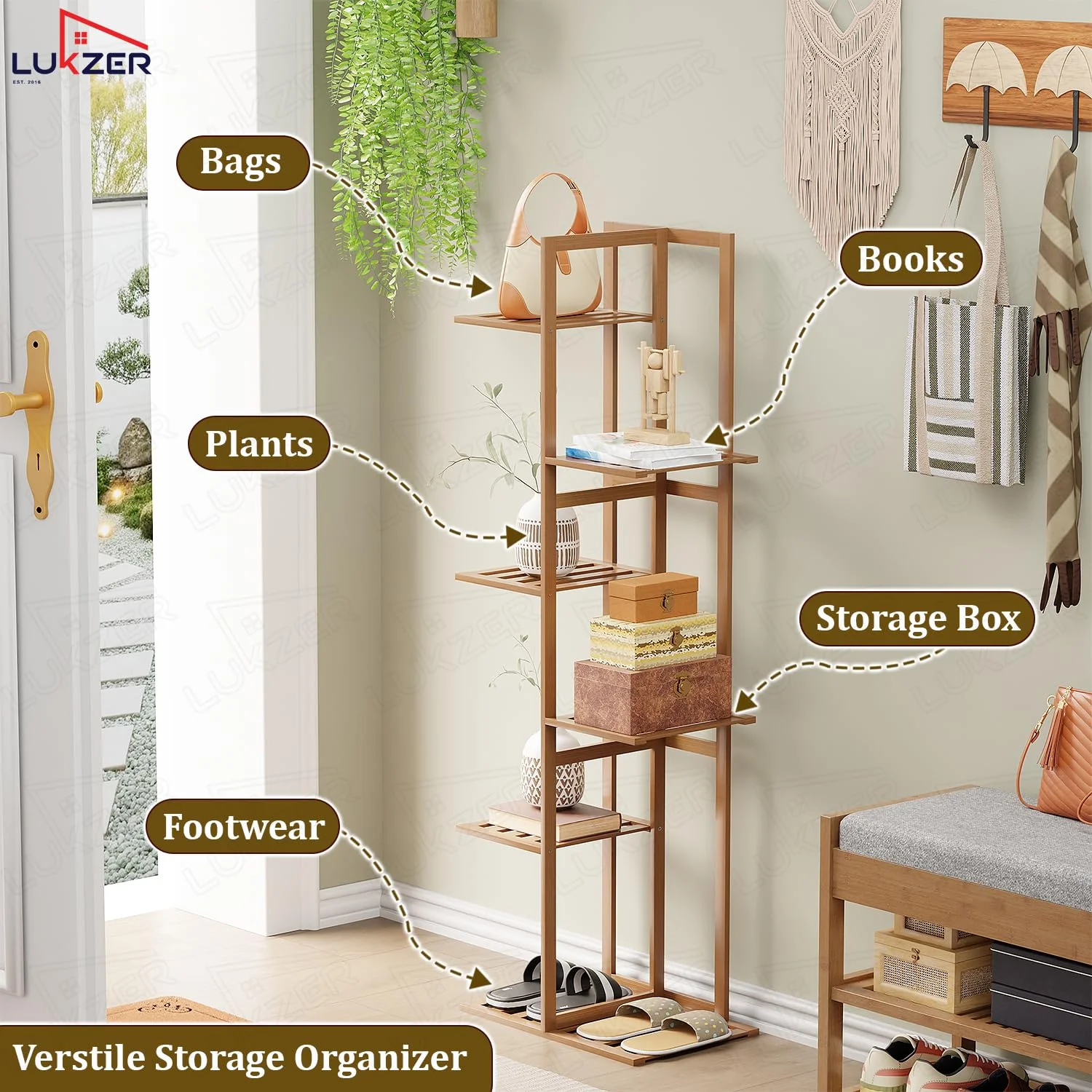 Lukzer 5-Tier Bamboo Plant Stand | Indoor Outdoor Tiered Plant Shelf Organizer - Image 8