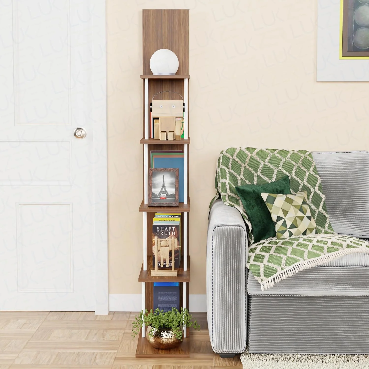 Lukzer 5-Tier L-Shaped Modern Step Design Storage & Display Unit (MRM-015/Oak Brown) - Image 4