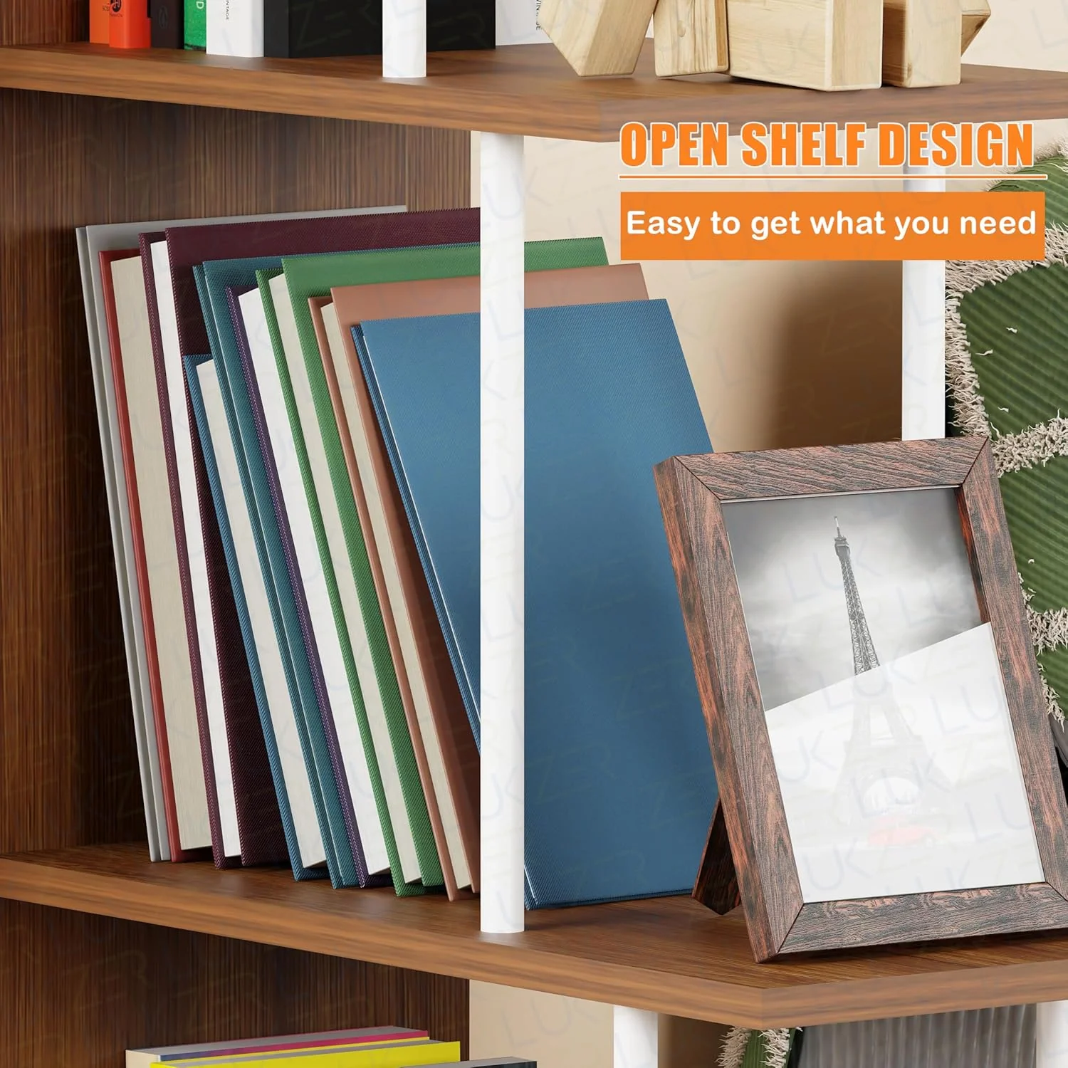 Lukzer 5-Tier L-Shaped Modern Step Design Storage & Display Unit (MRM-015/Oak Brown) - Image 5