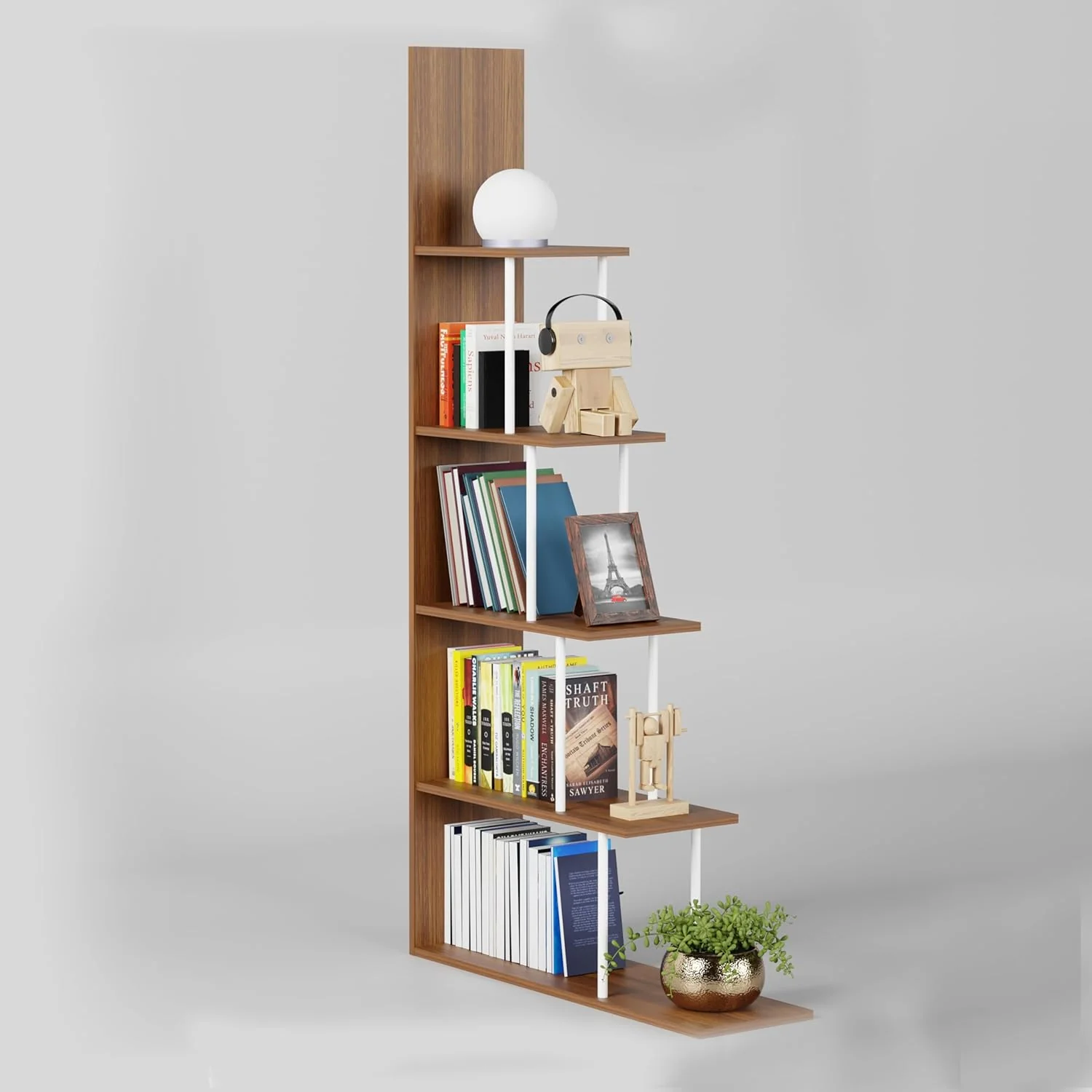 Lukzer 5-Tier L-Shaped Modern Step Design Storage & Display Unit (MRM-015/Oak Brown) - Image 7