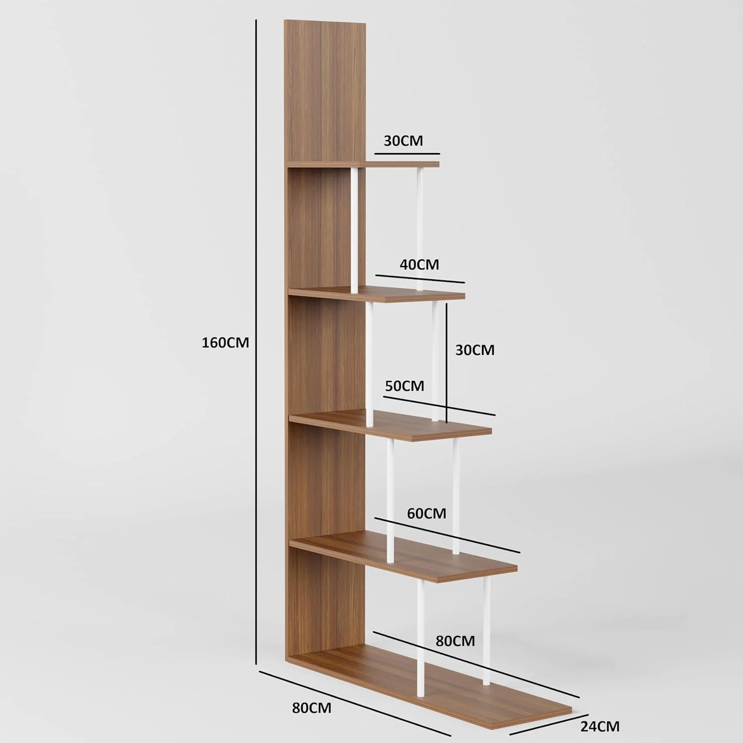 Lukzer 5-Tier L-Shaped Modern Step Design Storage & Display Unit (MRM-015/Oak Brown) - Image 8