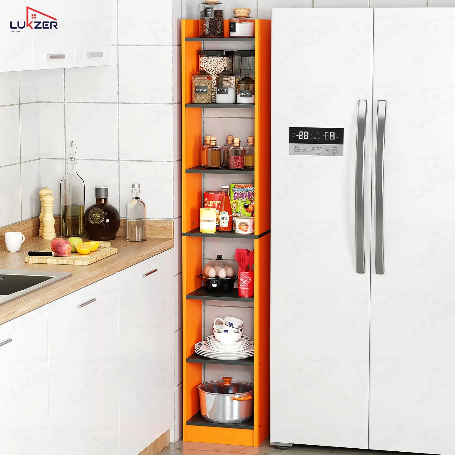 Lukzer 6 Layer Dual Tone Engineered Wood Bookshelf Multipurpose Rack (MR-005/Lavamist) - Image 4